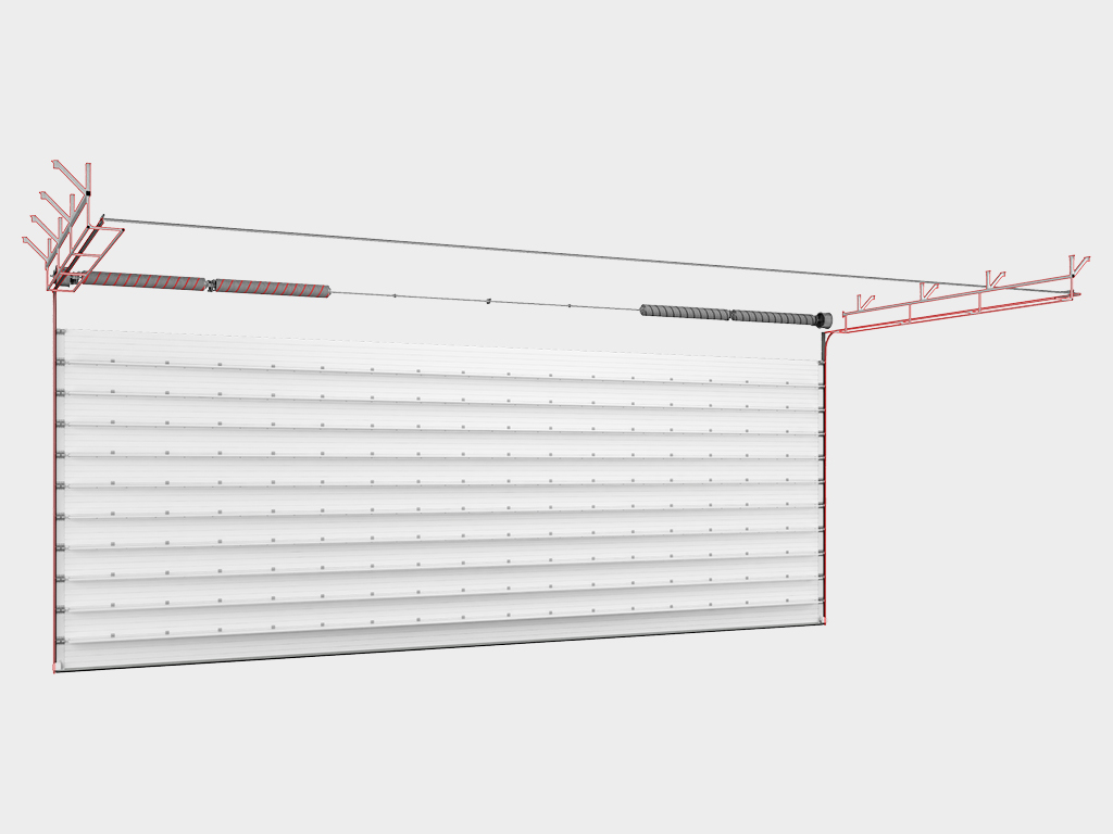 The power mounting structure with a door leaf gripping system ensures a rigid position of the horizontal guides under dynamic loads and additional insurance against the door leaf falling. In case of refusal of the DoorHan truss, the customer independently produces fastening trusses according to the provided dimensions.